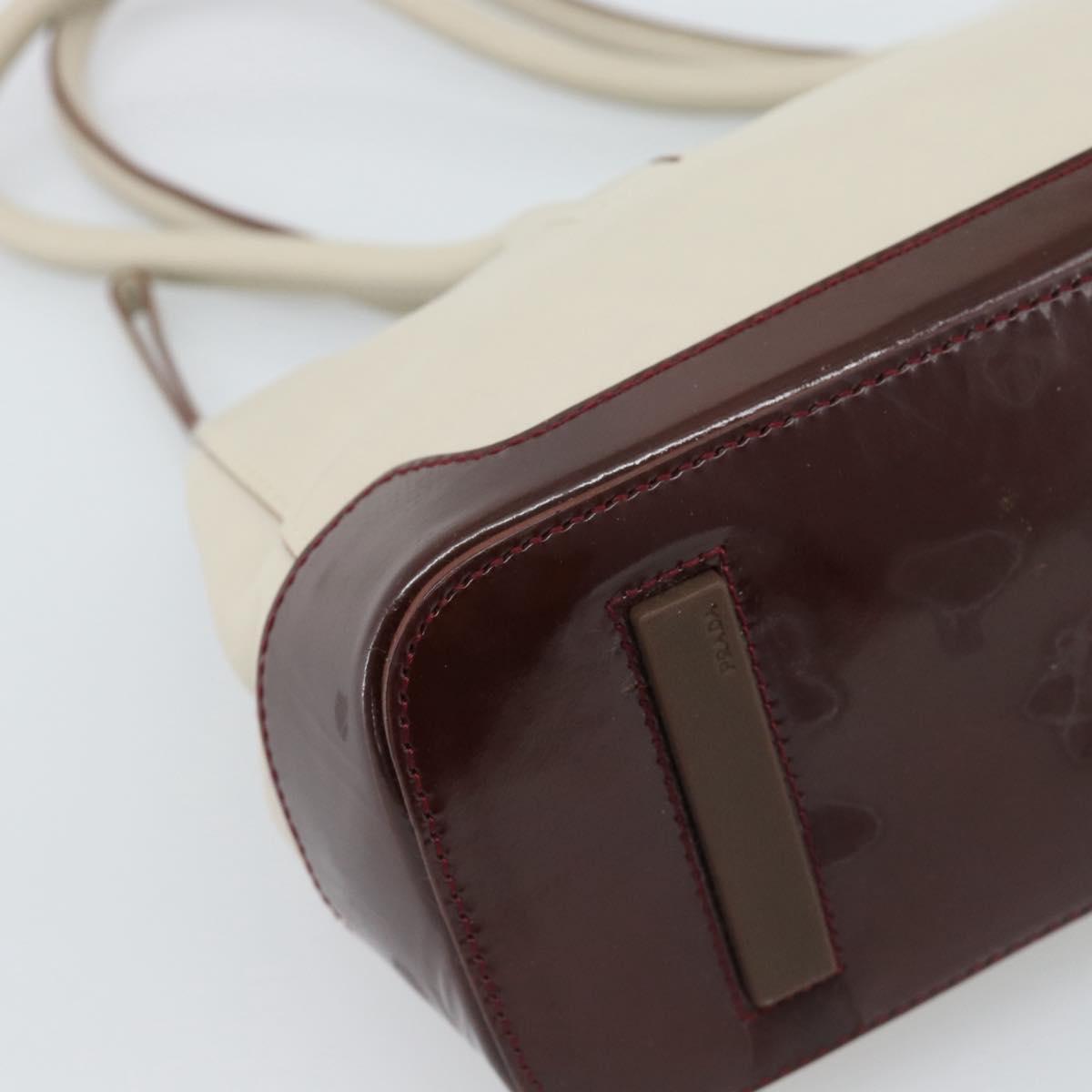 PRADA Hand Bag Leather White Silver Auth ep15268
