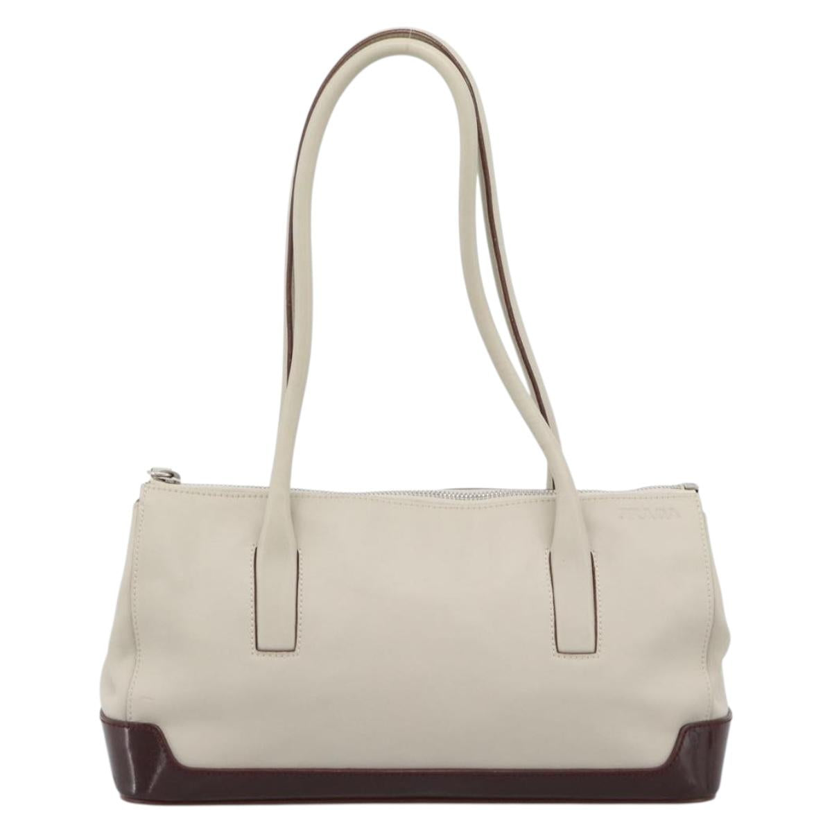 PRADA Hand Bag Leather White Silver Auth ep15268