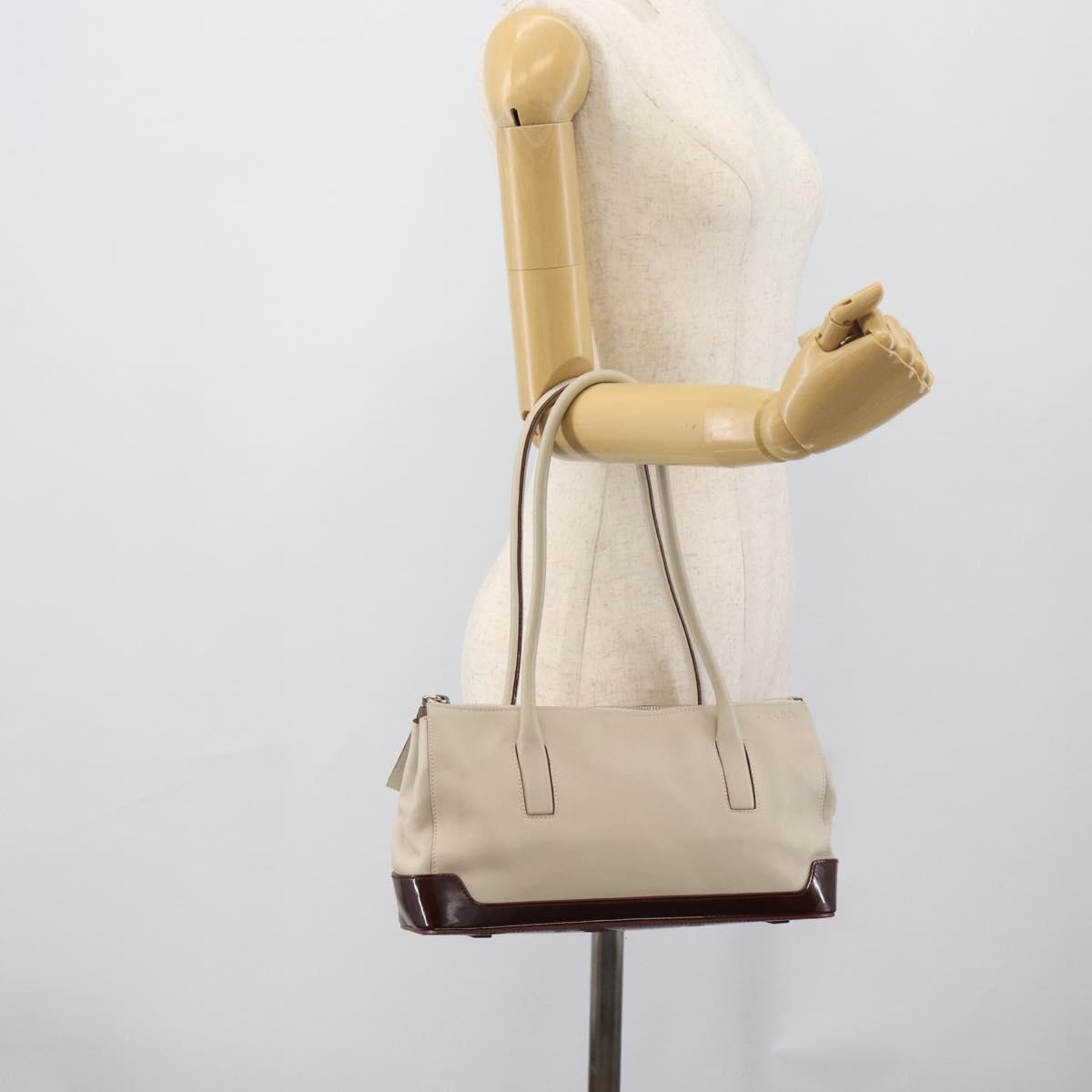 PRADA Hand Bag Leather White Silver Auth ep15268