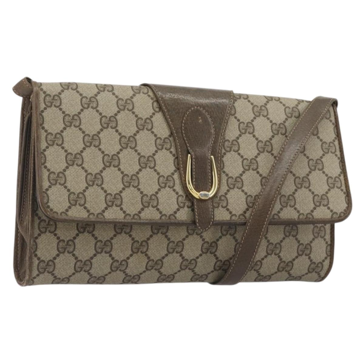 GUCCI GG Supreme Shoulder Bag PVC Leather Beige Gold Tone Auth ep15270