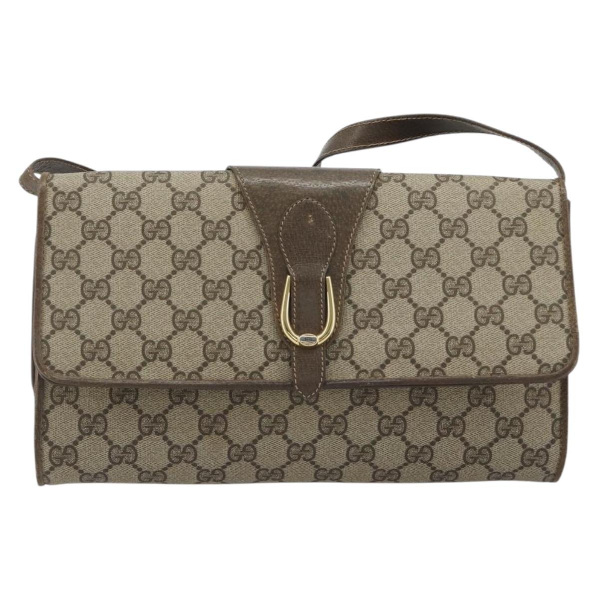 GUCCI GG Supreme Shoulder Bag PVC Leather Beige Gold Tone Auth ep15270