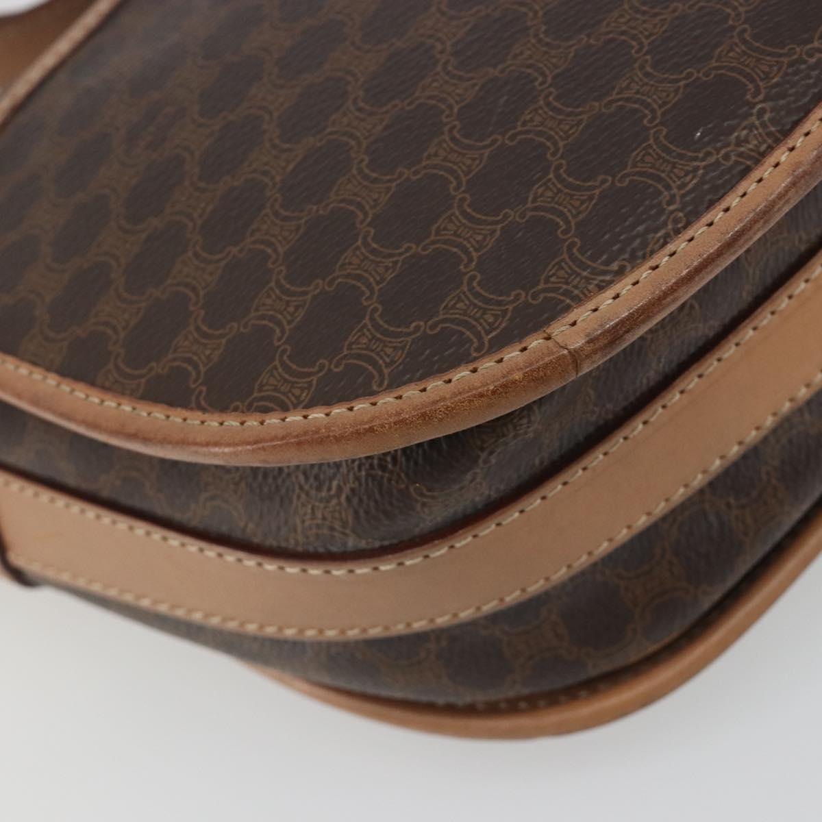 CELINE Macadam Shoulder Bag PVC Leather Brown Gold Tone Auth ep15274