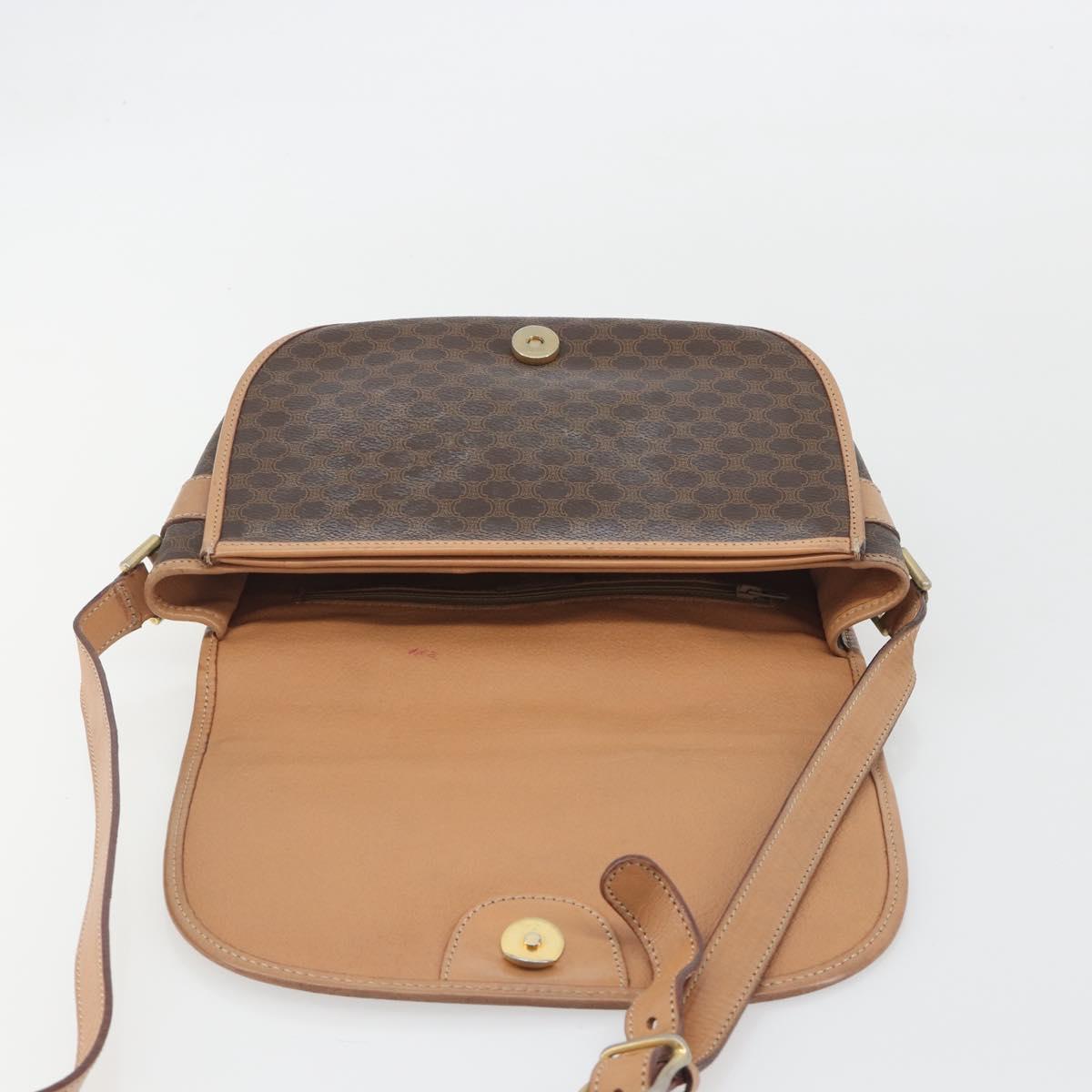 CELINE Macadam Shoulder Bag PVC Leather Brown Gold Tone Auth ep15274