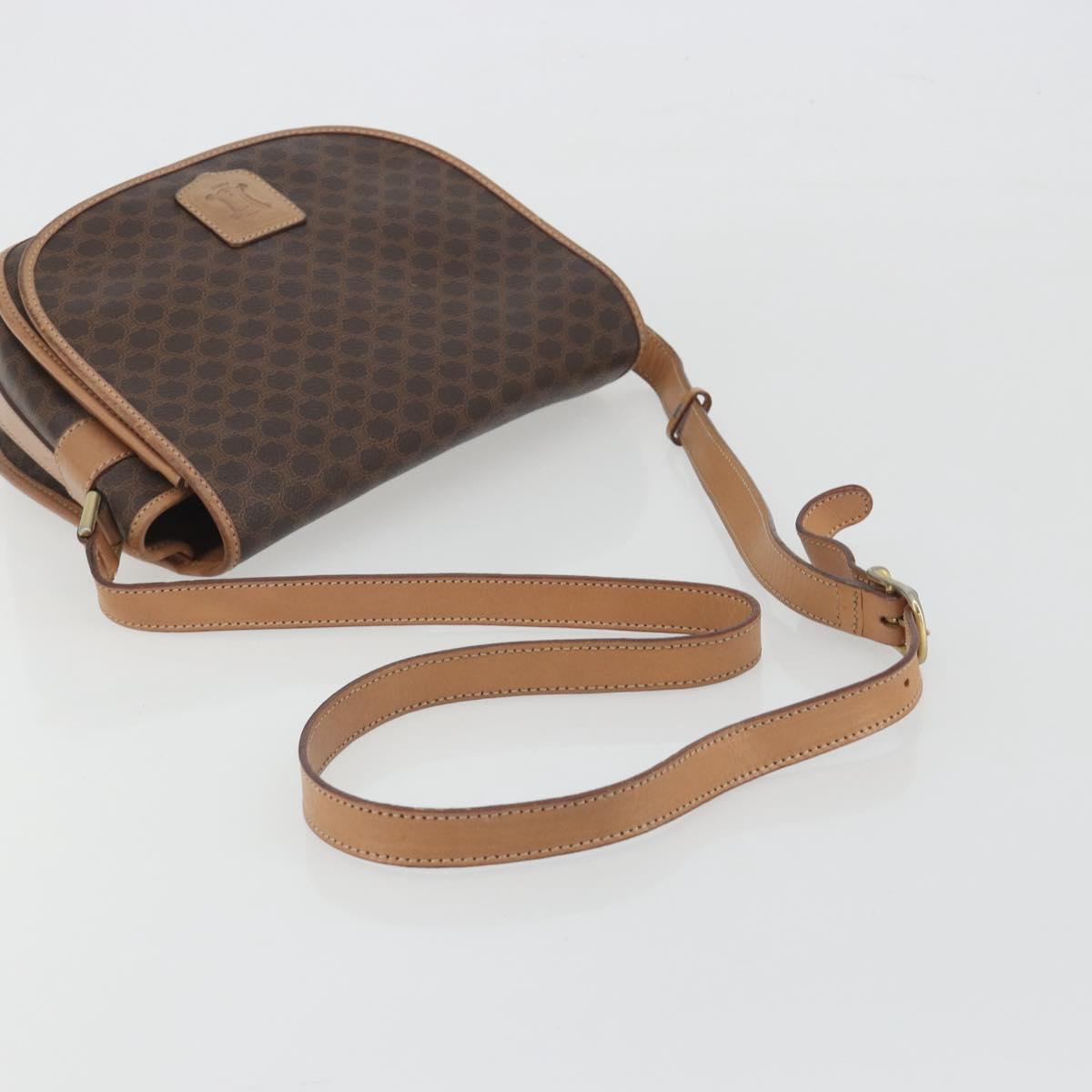 CELINE Macadam Shoulder Bag PVC Leather Brown Gold Tone Auth ep15274