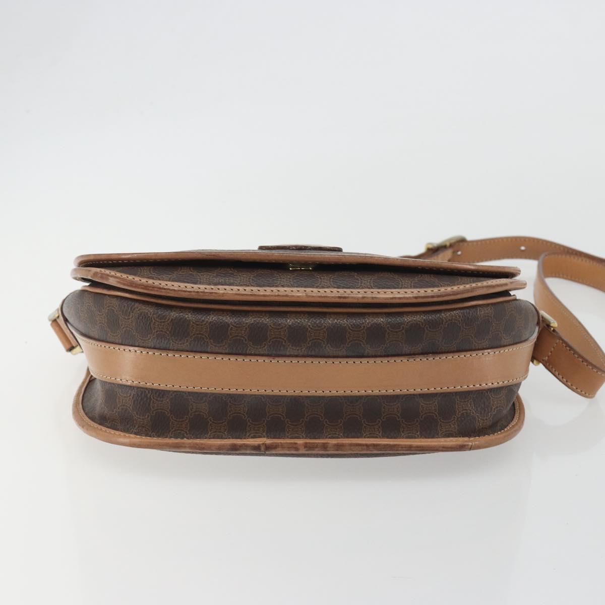 CELINE Macadam Shoulder Bag PVC Leather Brown Gold Tone Auth ep15274