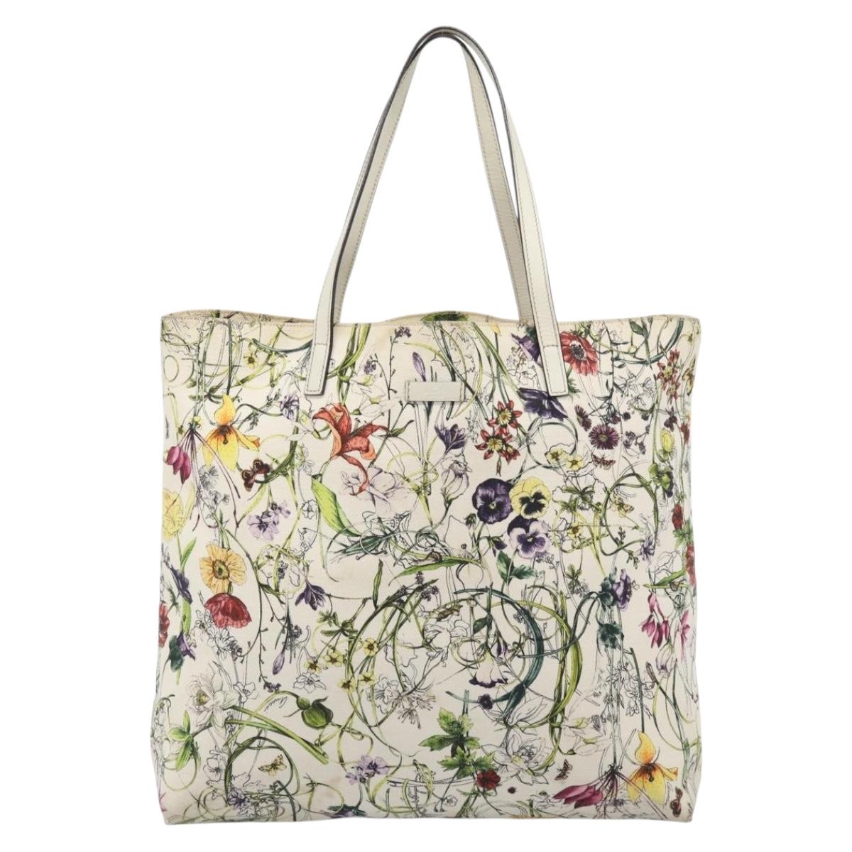 GUCCI Flora Tote Bag Canvas White Multicolor 295252 Auth ep15276