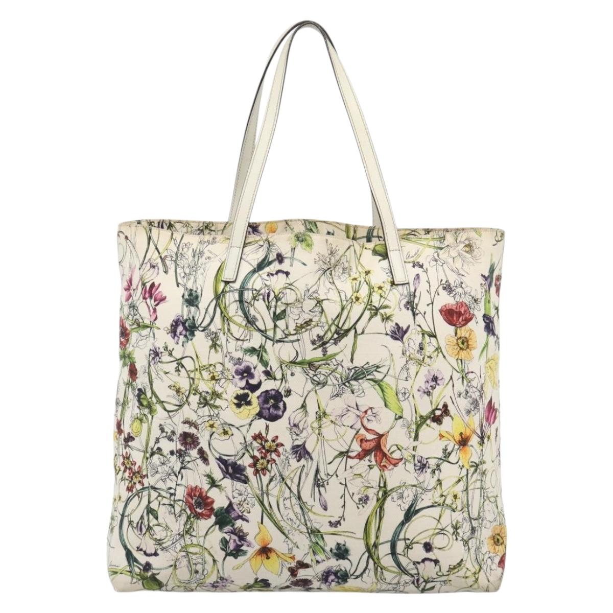 GUCCI Flora Tote Bag Canvas White Multicolor 295252 Auth ep15276