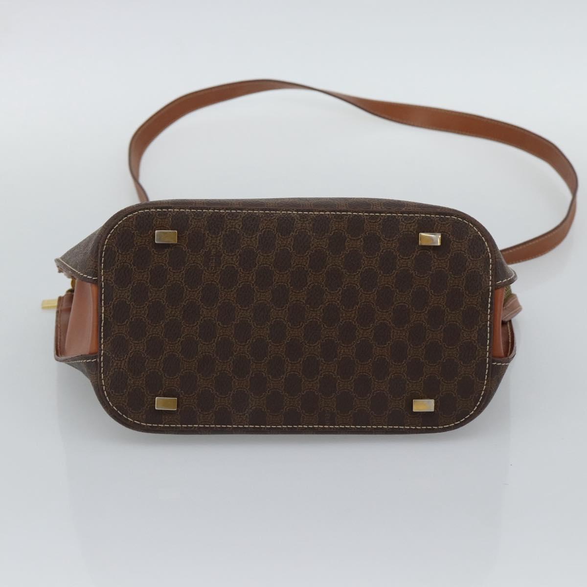 CELINE Macadam Hand Bag PVC Leather 2way Brown Gold Tone Auth ep15277