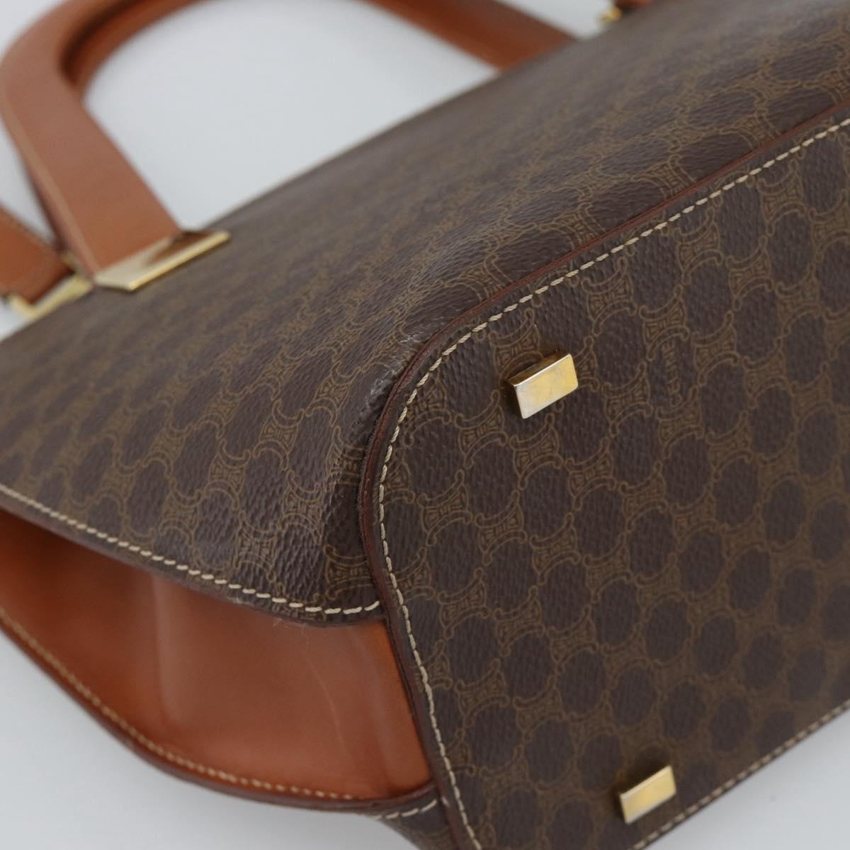 CELINE Macadam Hand Bag PVC Leather 2way Brown Gold Tone Auth ep15277