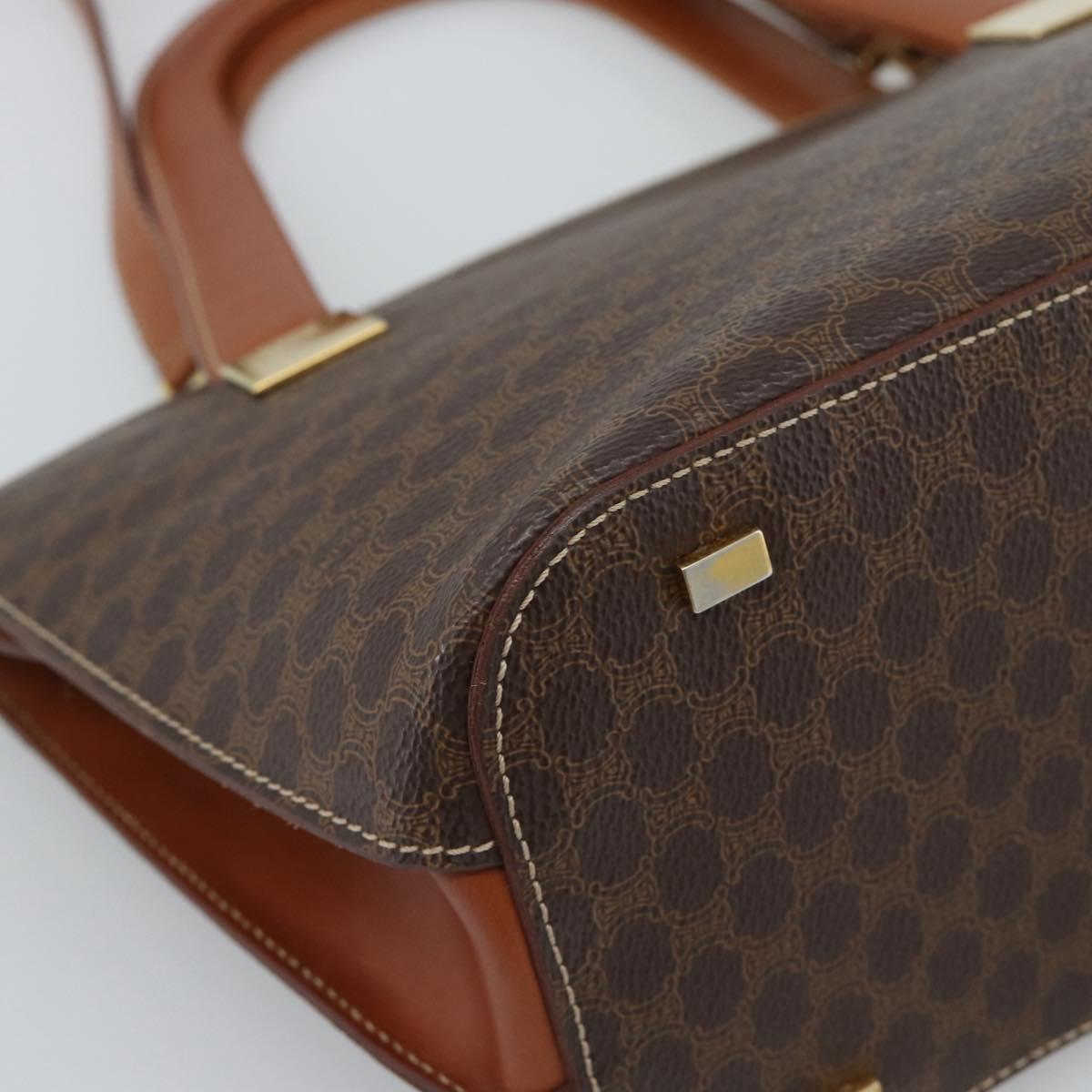 CELINE Macadam Hand Bag PVC Leather 2way Brown Gold Tone Auth ep15277