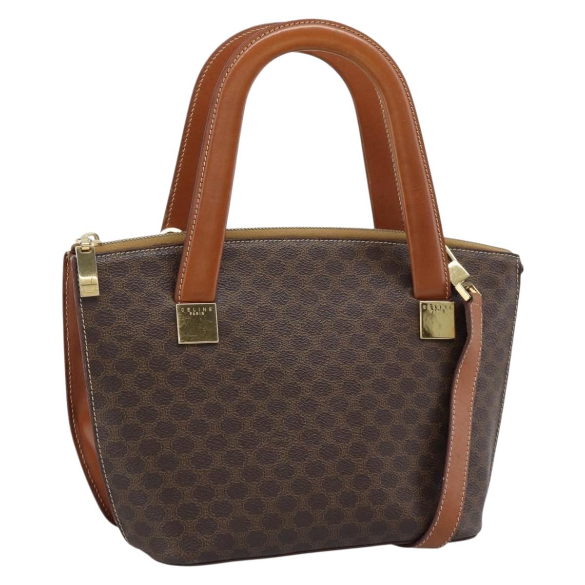 CELINE Macadam Hand Bag PVC Leather 2way Brown Gold Tone Auth ep15277