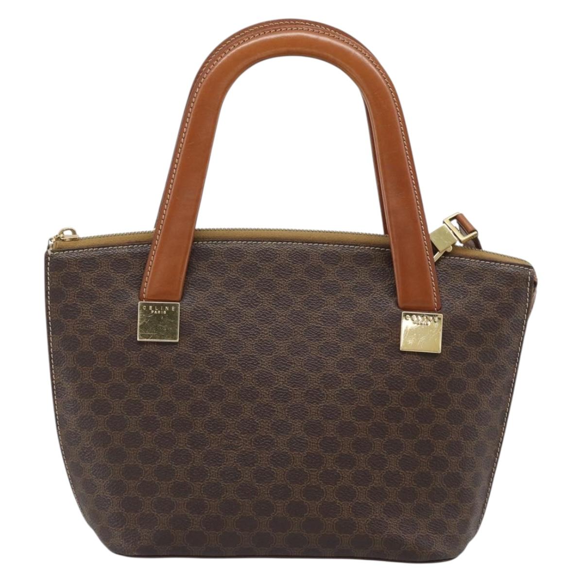 CELINE Macadam Hand Bag PVC Leather 2way Brown Gold Tone Auth ep15277