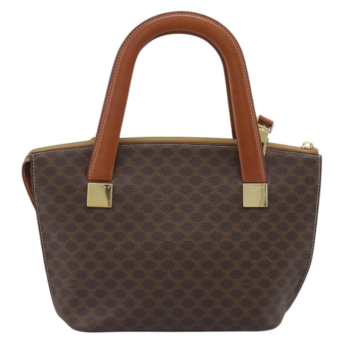 CELINE Macadam Hand Bag PVC Leather 2way Brown Gold Tone Auth ep15277