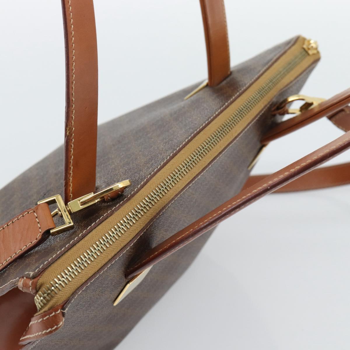 CELINE Macadam Hand Bag PVC Leather 2way Brown Gold Tone Auth ep15277