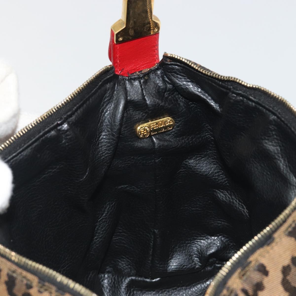 FENDI Vanity Pouch Canvas Brown Gold Tone Auth ep15284A