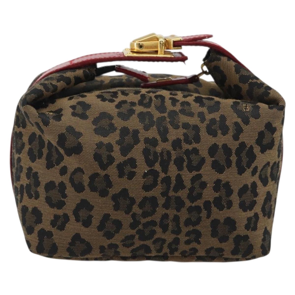 FENDI Vanity Pouch Canvas Brown Gold Tone Auth ep15284A