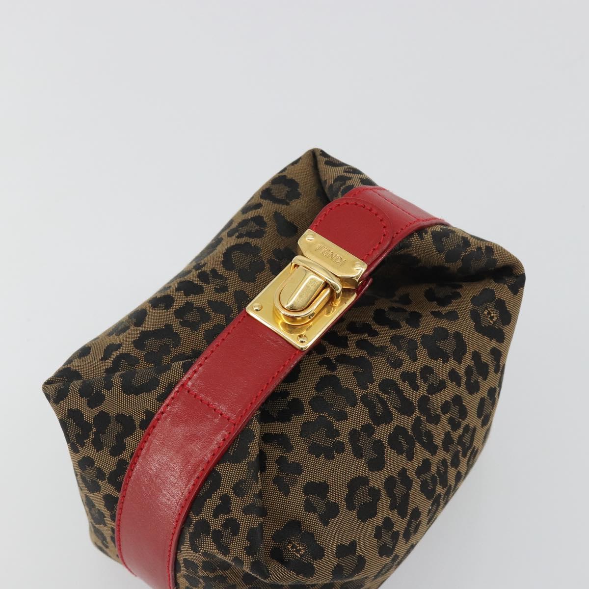 FENDI Vanity Pouch Canvas Brown Gold Tone Auth ep15284A