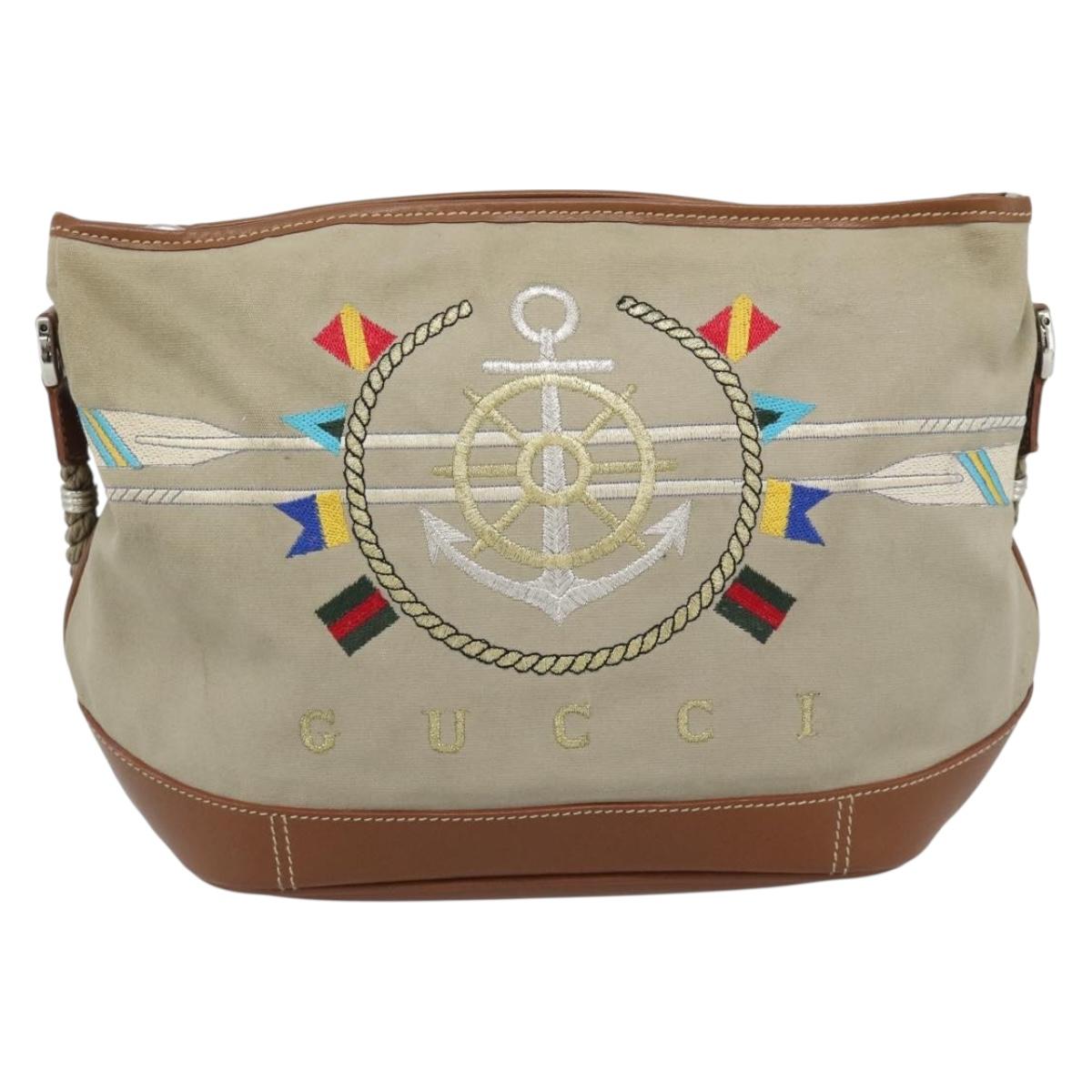 GUCCI Shoulder Bag Canvas Beige Silver 001 090 1130 Auth ep15290