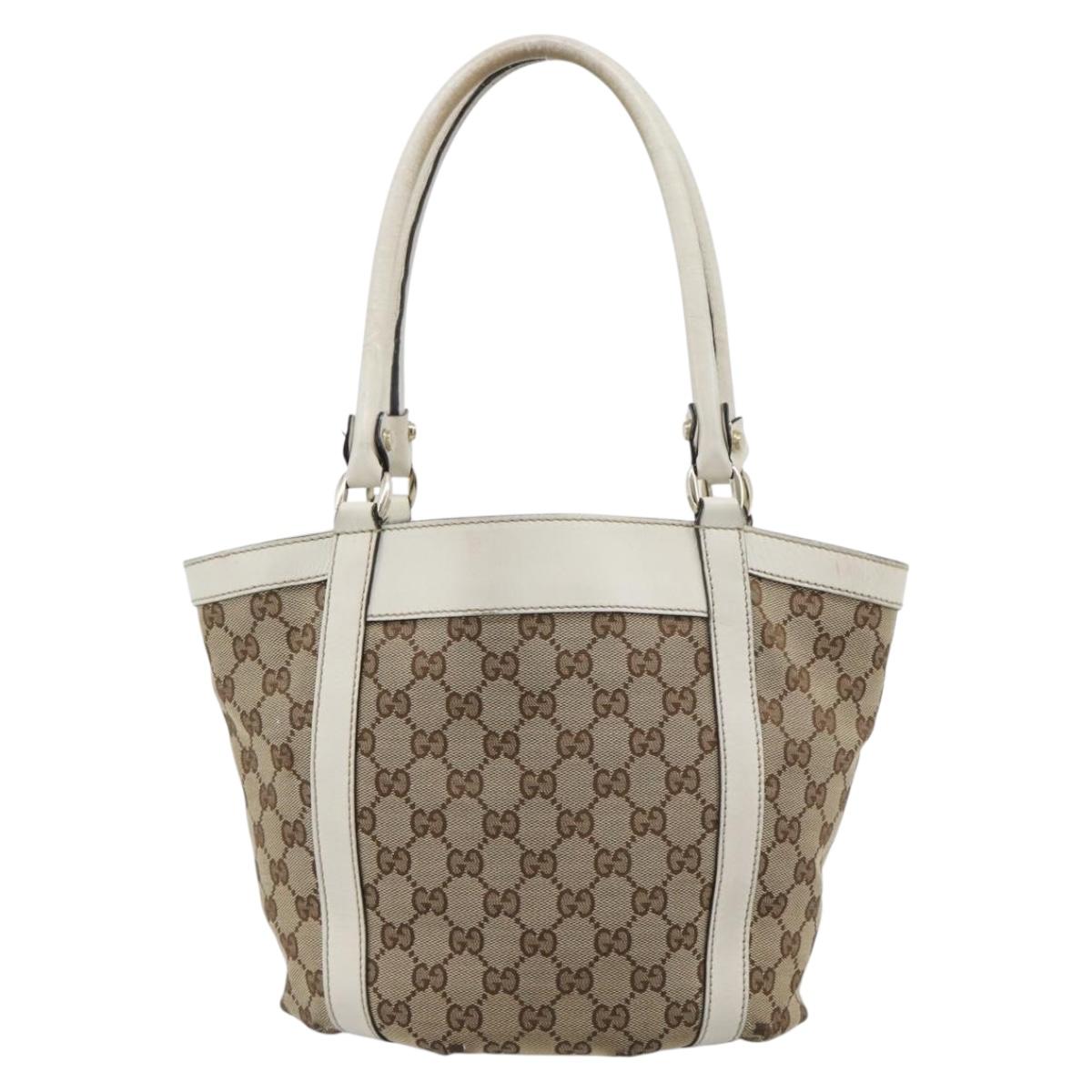 GUCCI GG Canvas Hand Bag Beige Gold Tone 211983 Auth ep15291