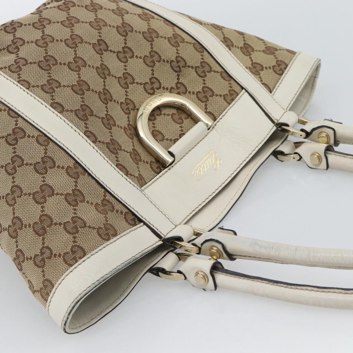 GUCCI GG Canvas Hand Bag Beige Gold Tone 211983 Auth ep15291