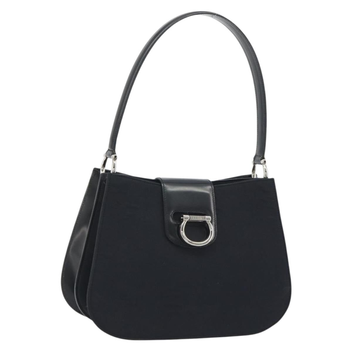 CELINE Shoulder Bag Canvas Black Silver Auth ep15292