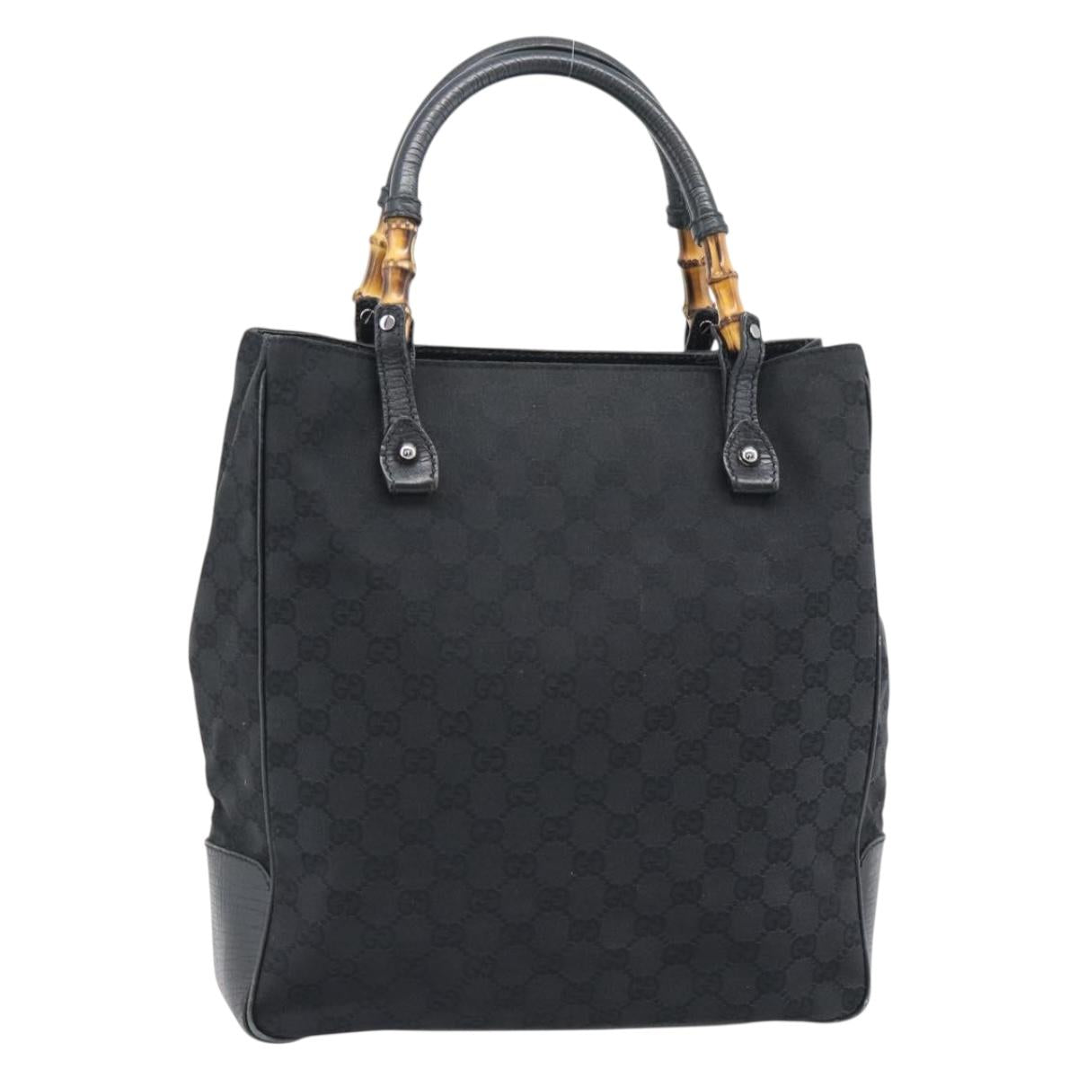 GUCCI GG Canvas Bamboo Hand Bag Black Silver 112530 Auth ep15294