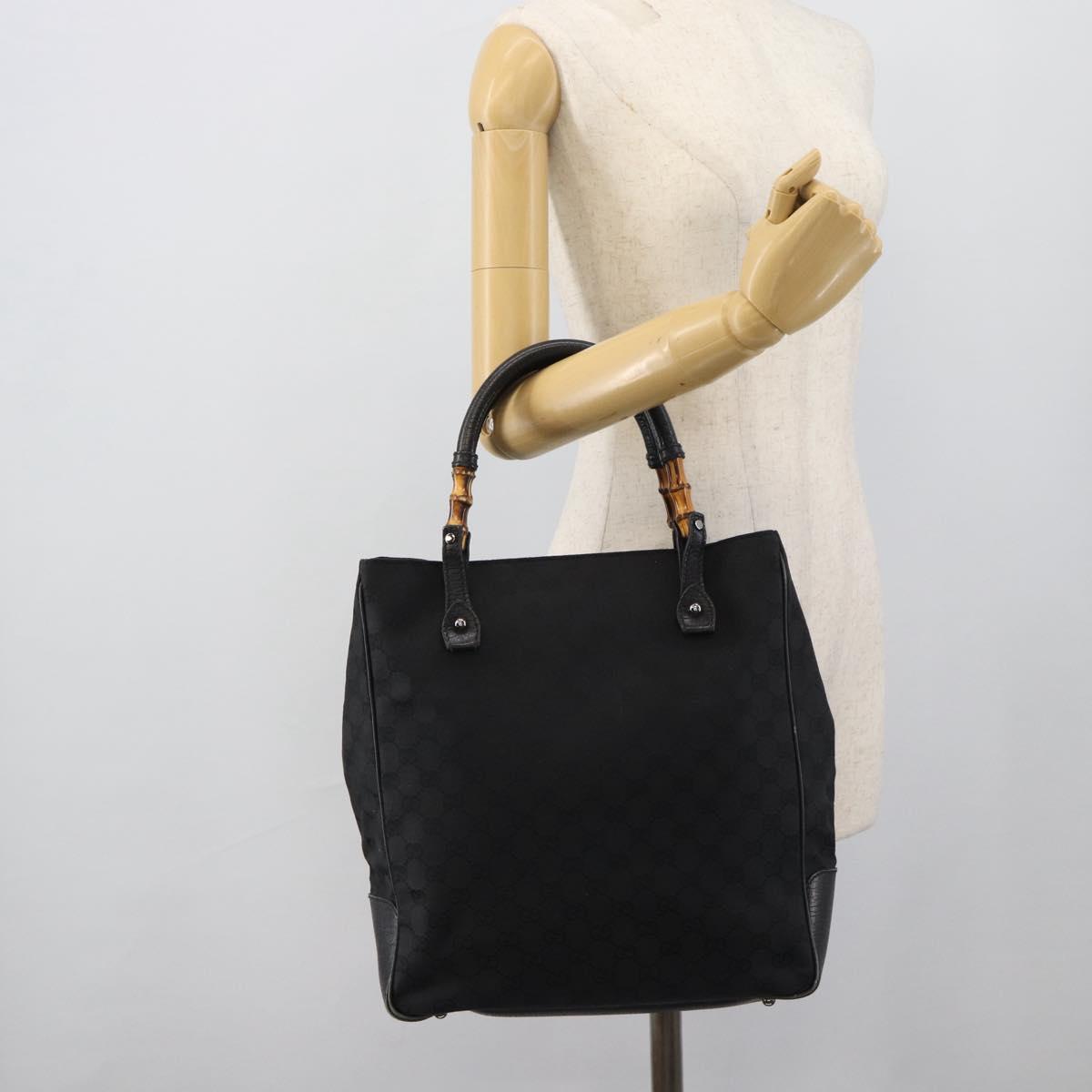 GUCCI GG Canvas Bamboo Hand Bag Black Silver 112530 Auth ep15294