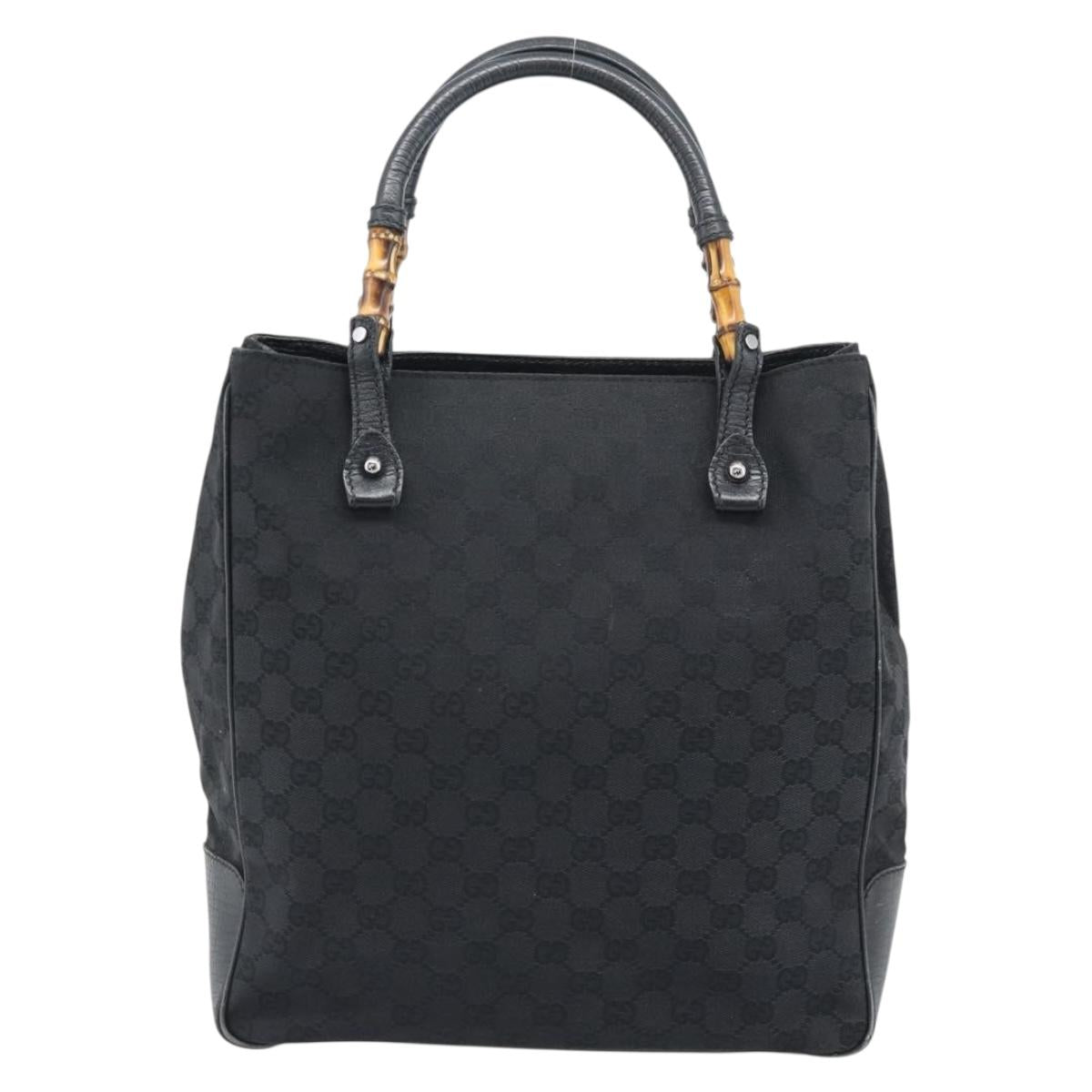 GUCCI GG Canvas Bamboo Hand Bag Black Silver 112530 Auth ep15294