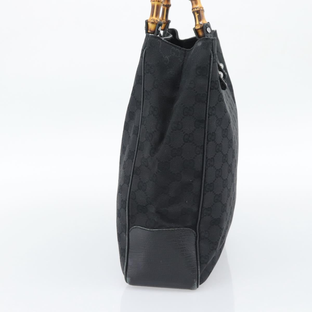 GUCCI GG Canvas Bamboo Hand Bag Black Silver 112530 Auth ep15294