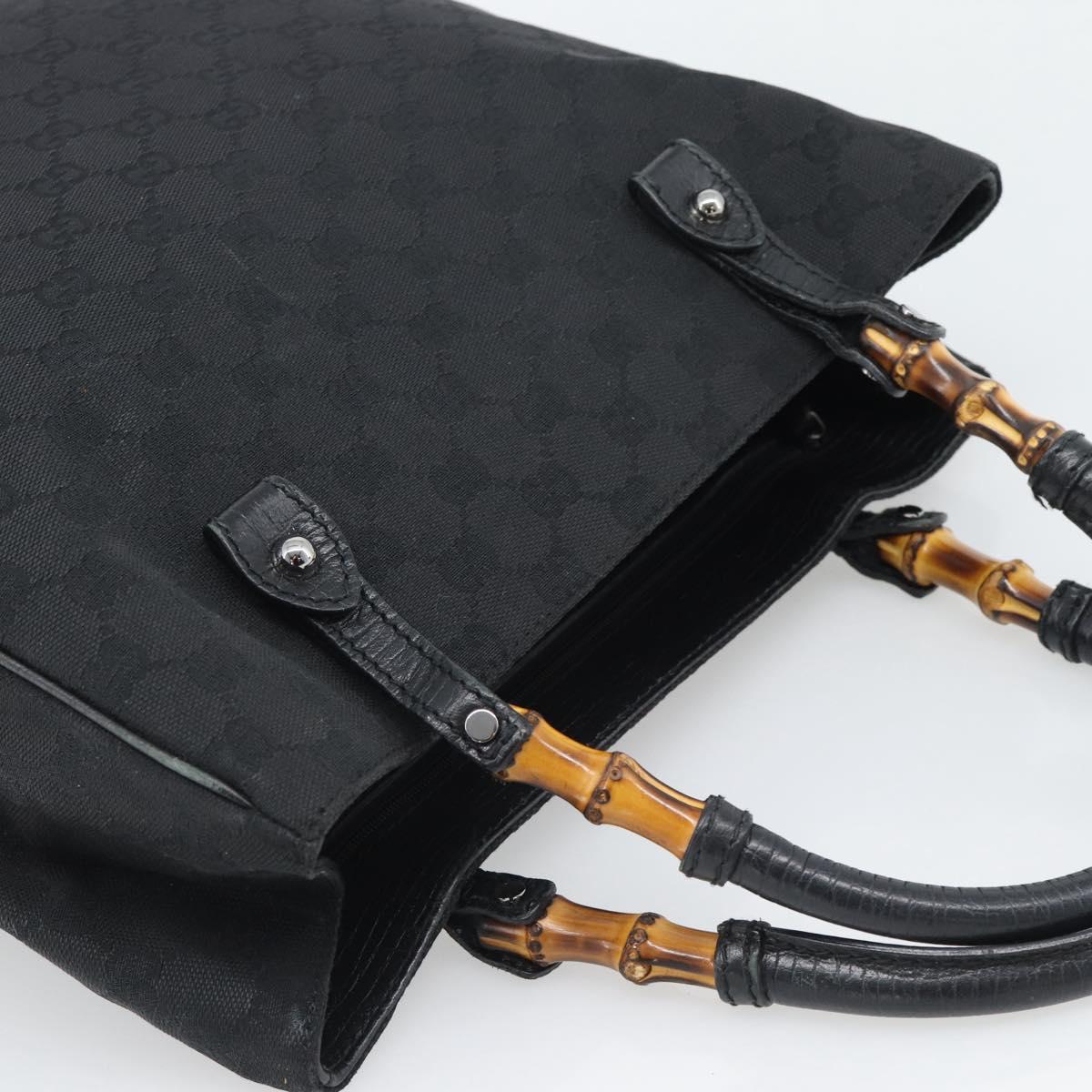 GUCCI GG Canvas Bamboo Hand Bag Black Silver 112530 Auth ep15294