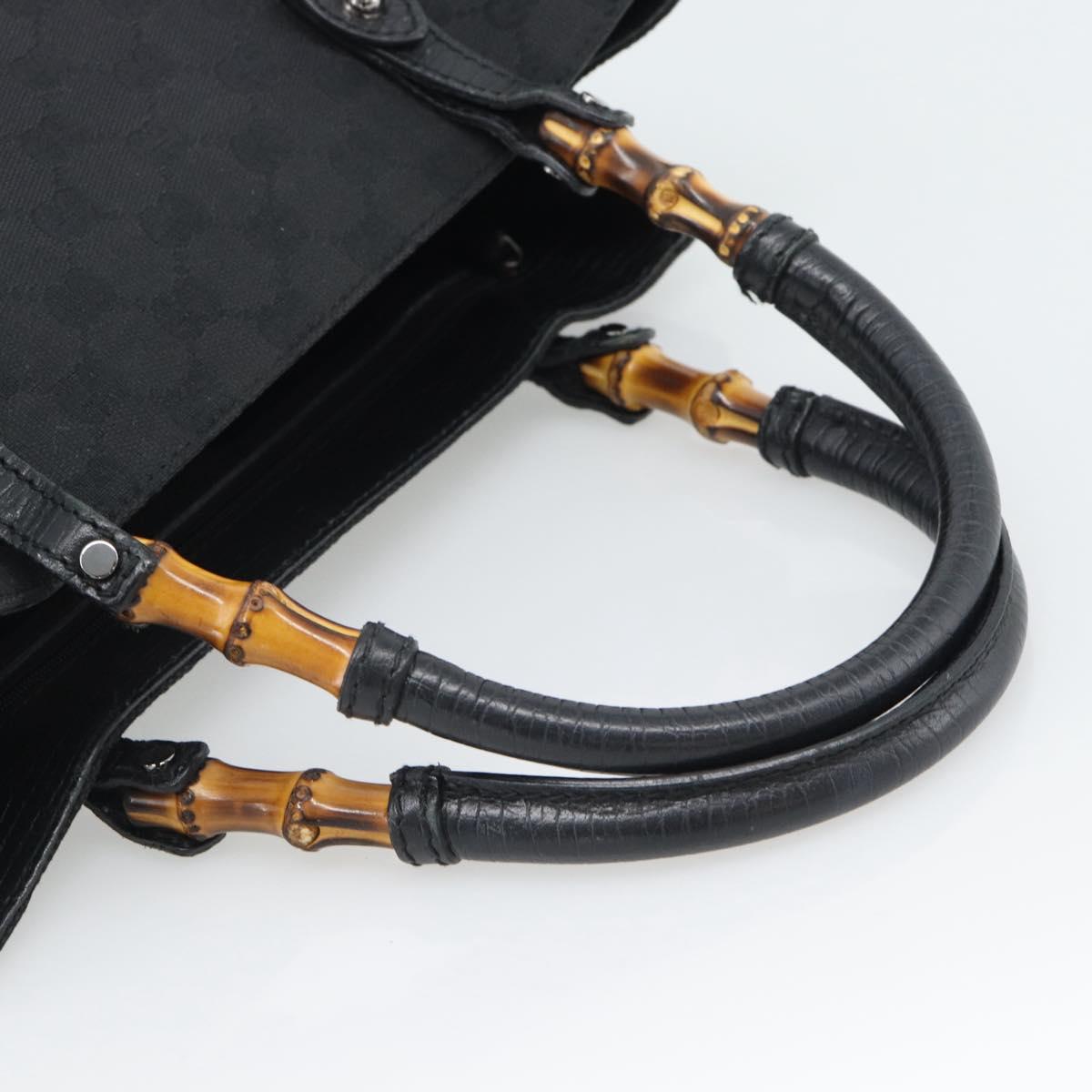 GUCCI GG Canvas Bamboo Hand Bag Black Silver 112530 Auth ep15294