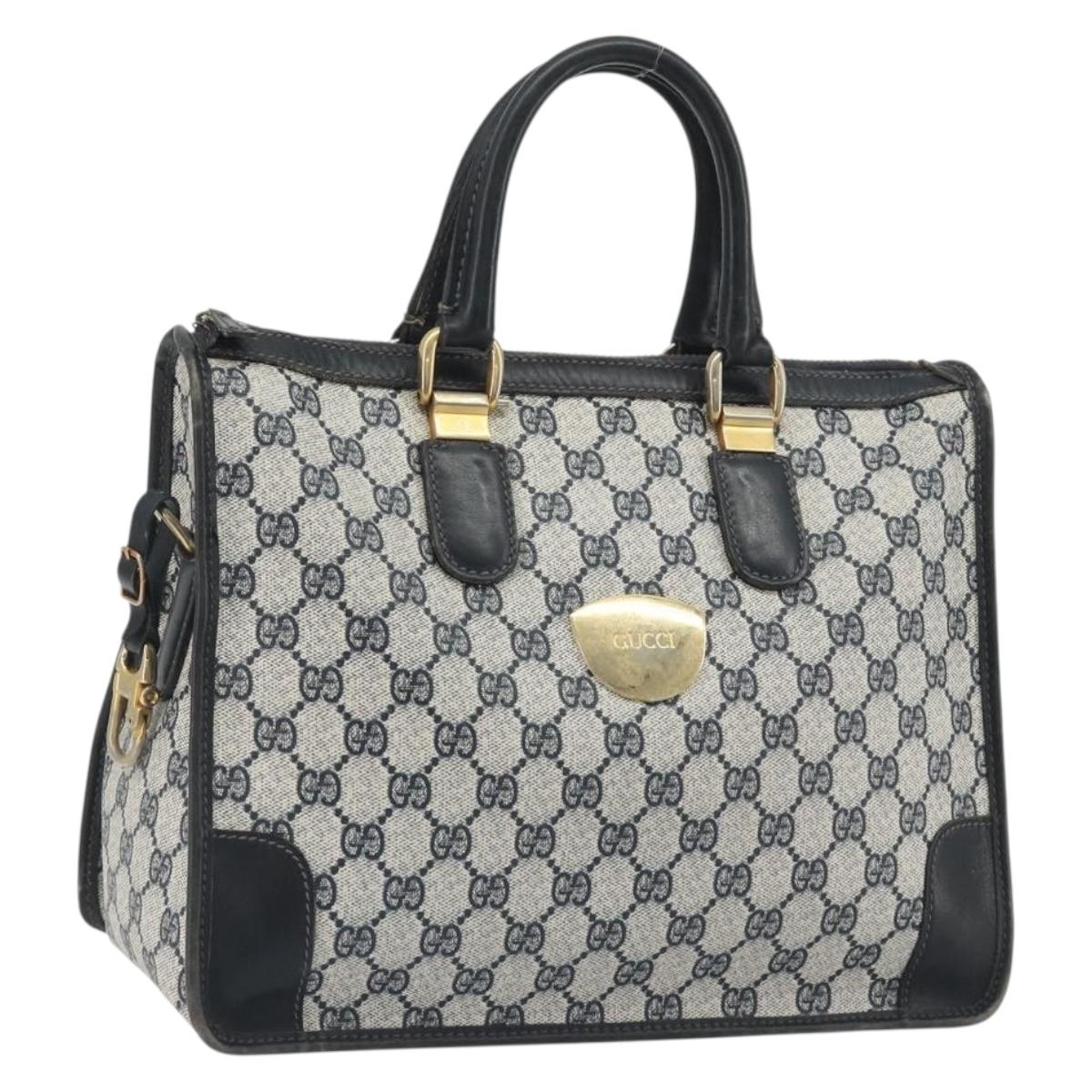 GUCCI GG Supreme Hand Bag PVC Leather Navy Gold Tone Auth ep15295