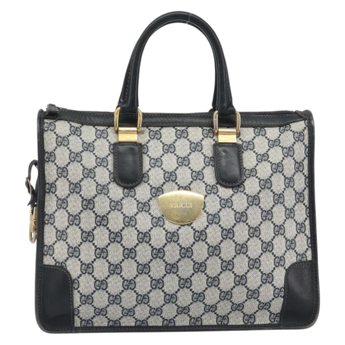 GUCCI GG Supreme Hand Bag PVC Leather Navy Gold Tone Auth ep15295