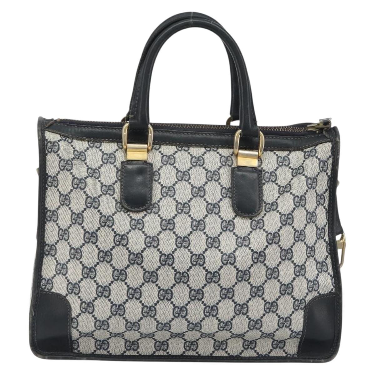 GUCCI GG Supreme Hand Bag PVC Leather Navy Gold Tone Auth ep15295