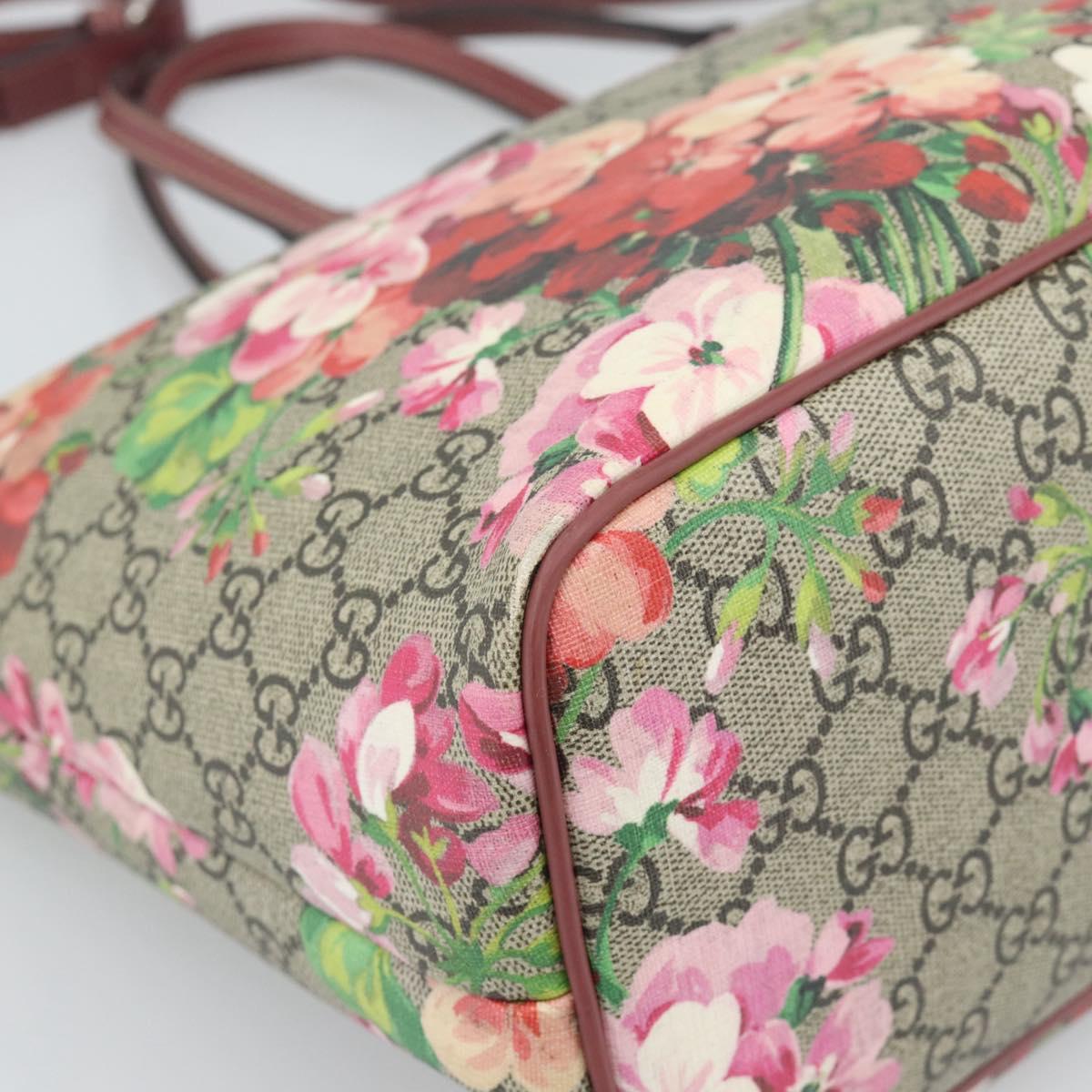 GUCCI GG Blooms Tote Bag PVC Leather 2way Beige Pink 410748 Auth ep15302A