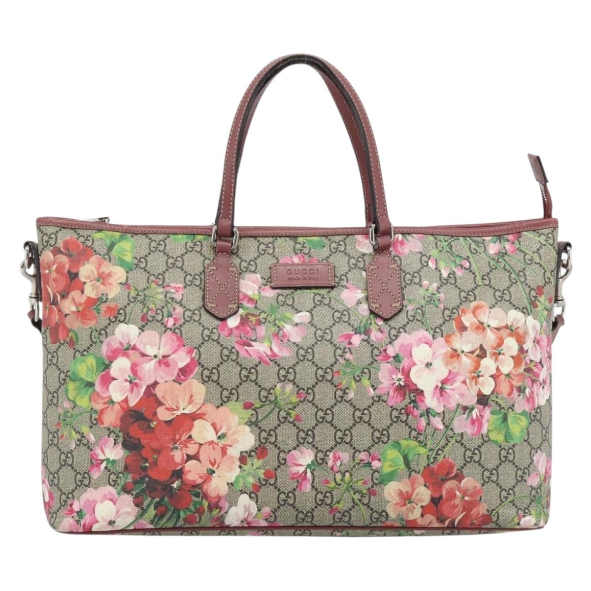 GUCCI GG Blooms Tote Bag PVC Leather 2way Beige Pink 410748 Auth ep15302A