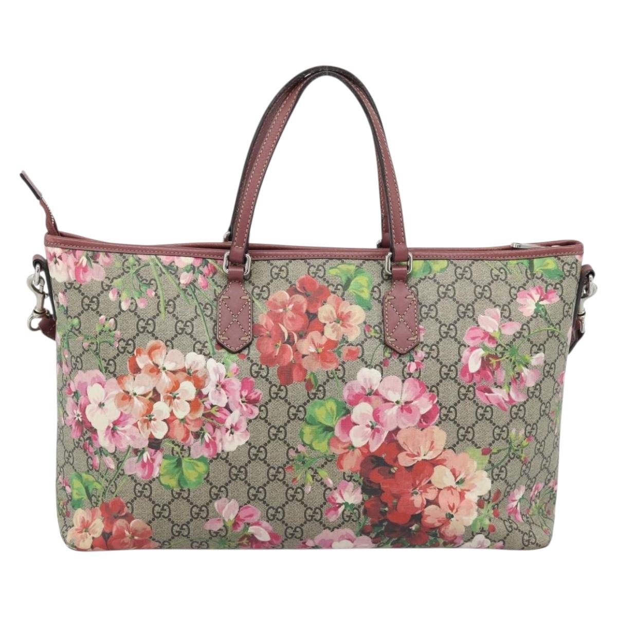 GUCCI GG Blooms Tote Bag PVC Leather 2way Beige Pink 410748 Auth ep15302A
