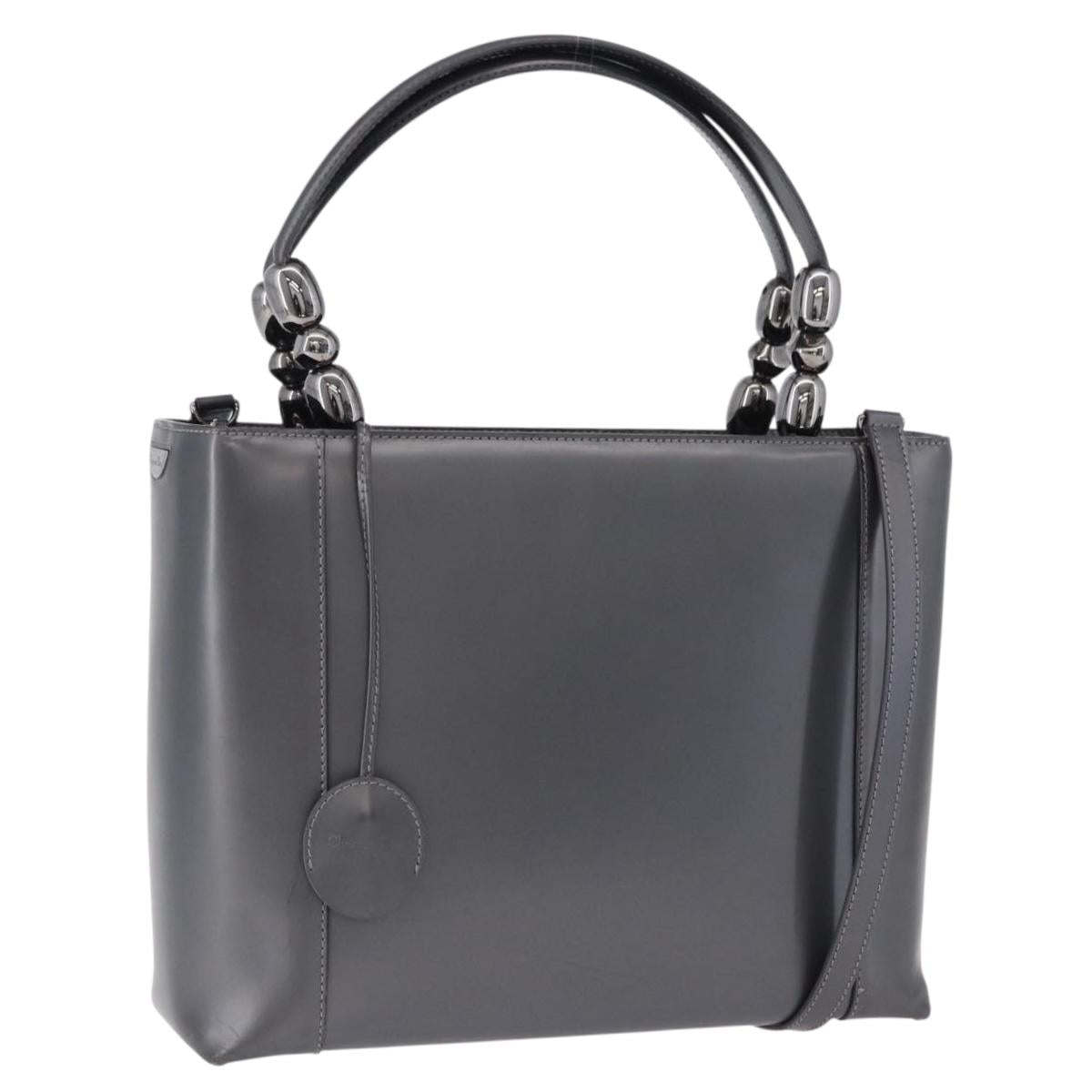 Christian Dior Maris Pearl Hand Bag Patent 2way Gray Silver Auth ep15303V