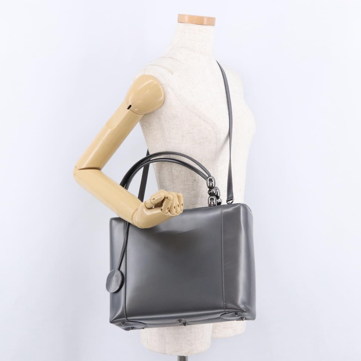 Christian Dior Maris Pearl Hand Bag Patent 2way Gray Silver Auth ep15303V