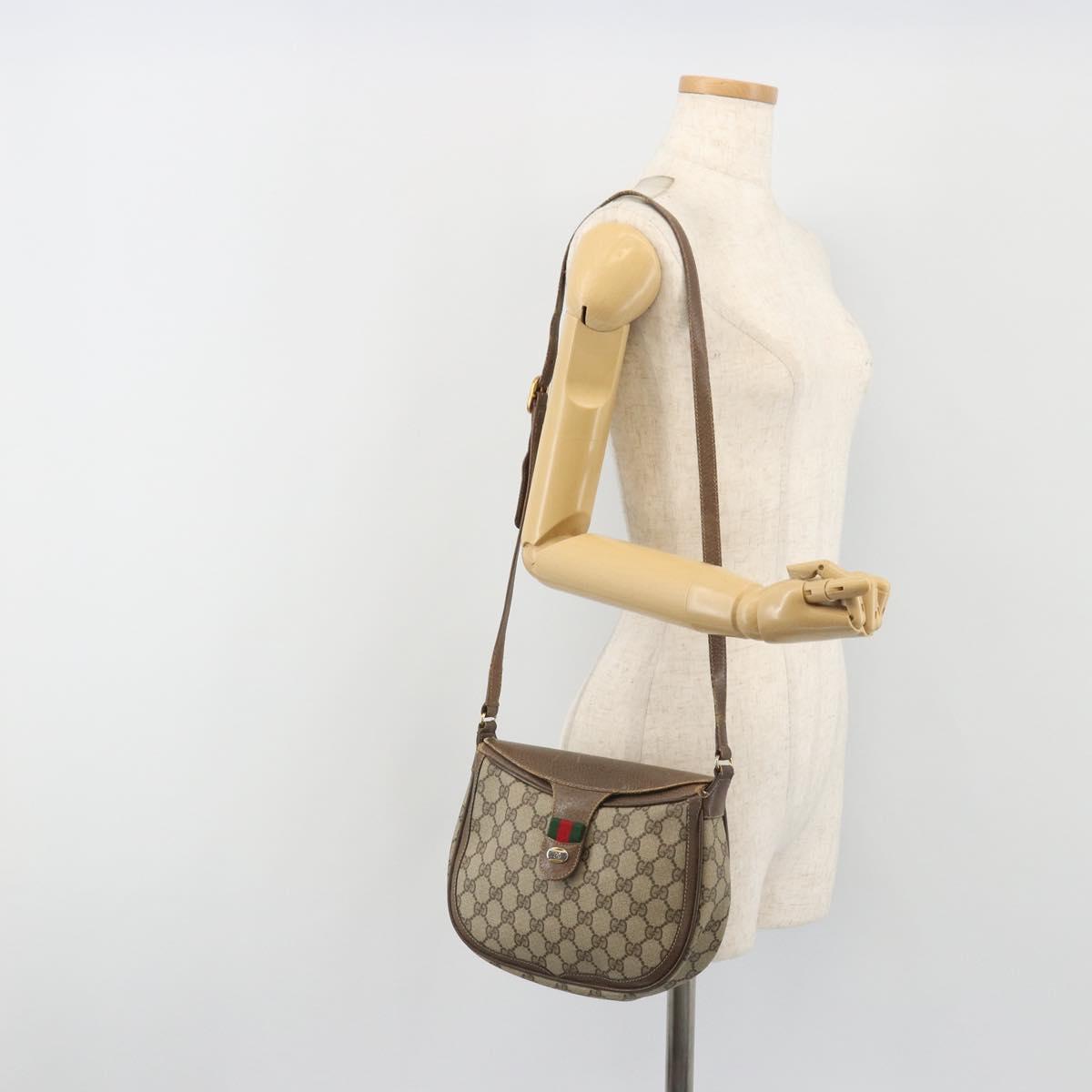GUCCI GG Supreme Shoulder Bag PVC Leather Beige Gold Tone 10 02 056 Auth ep15307