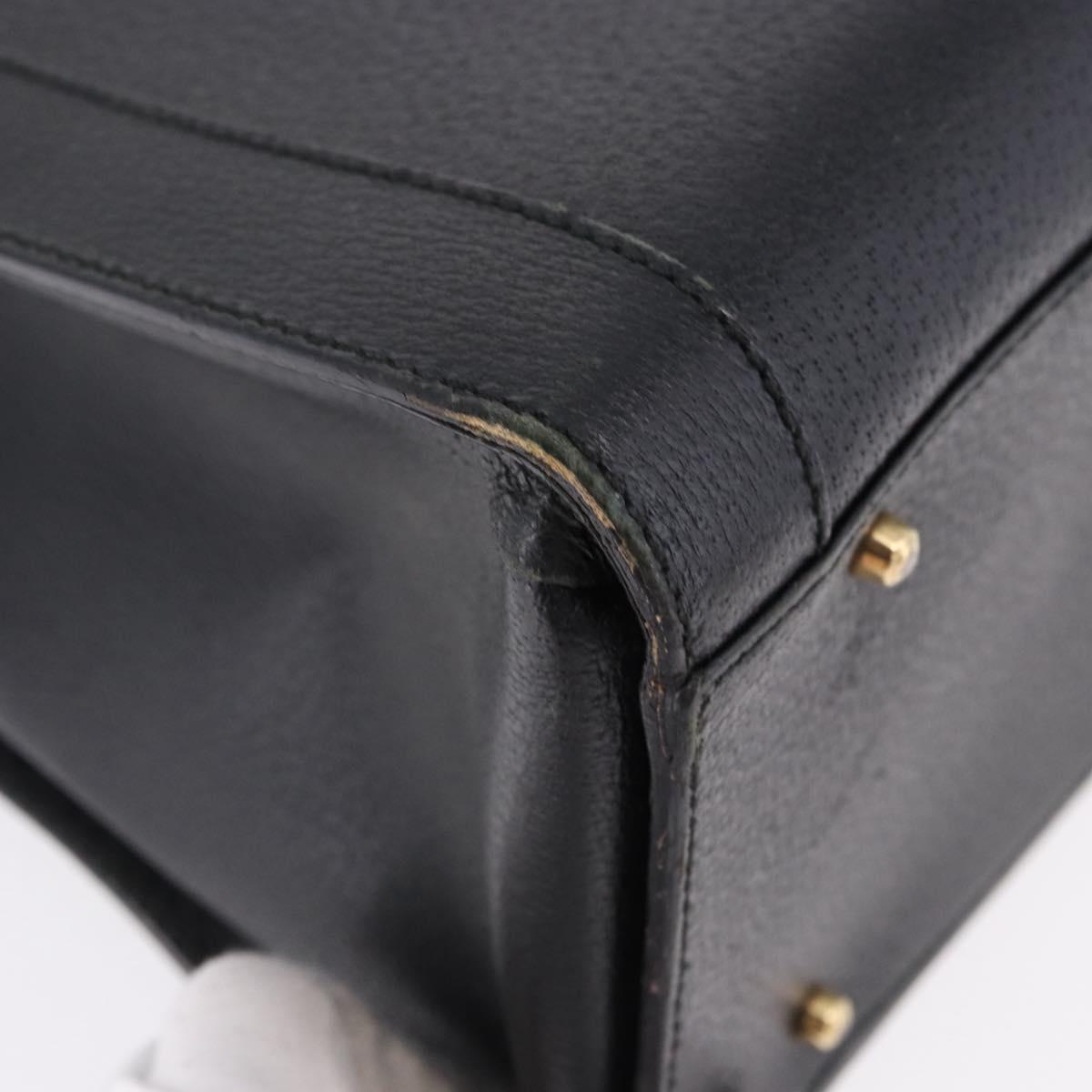 GUCCI Bamboo Hand Bag Leather Black Gold Tone 002 1186 0259 Auth ep15308
