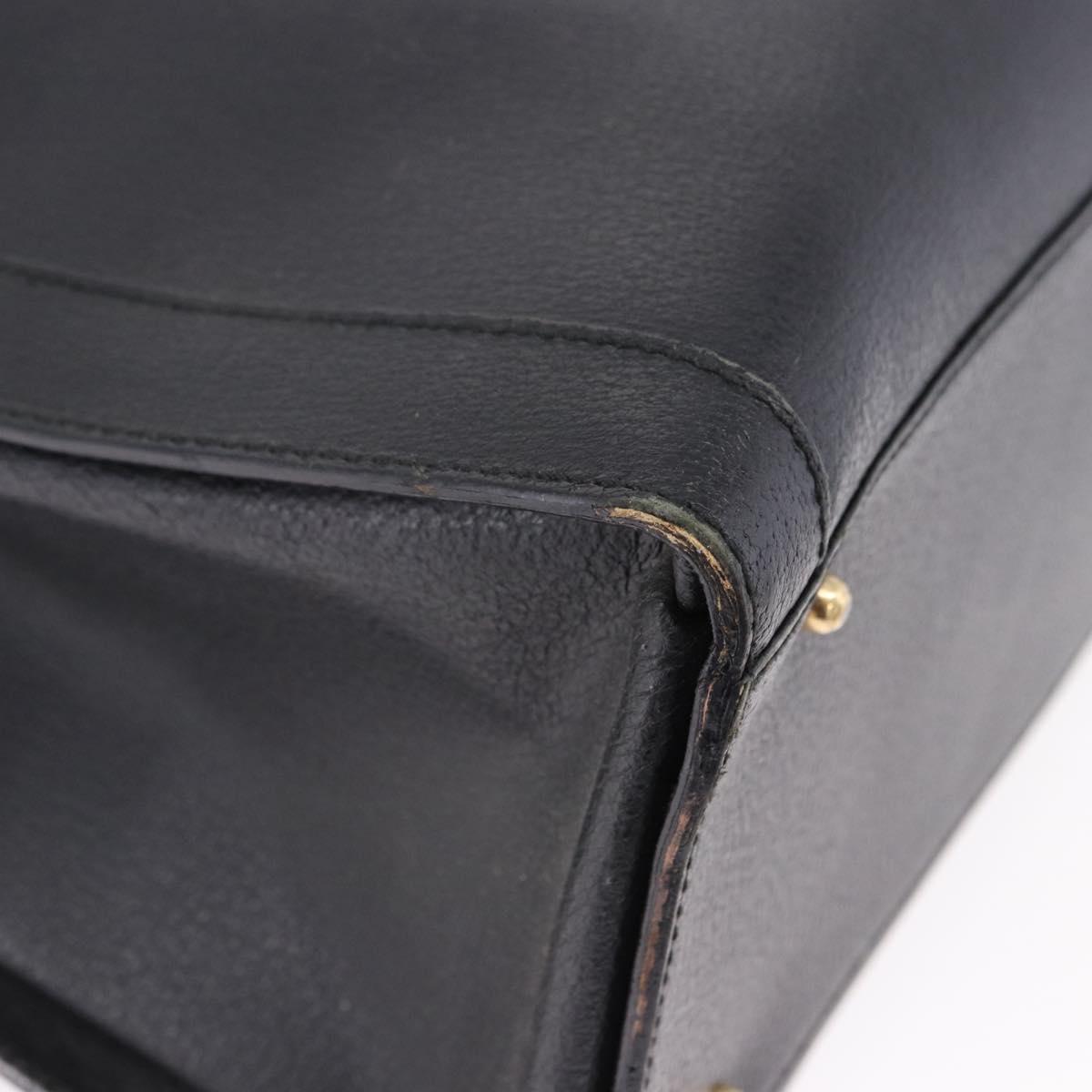GUCCI Bamboo Hand Bag Leather Black Gold Tone 002 1186 0259 Auth ep15308