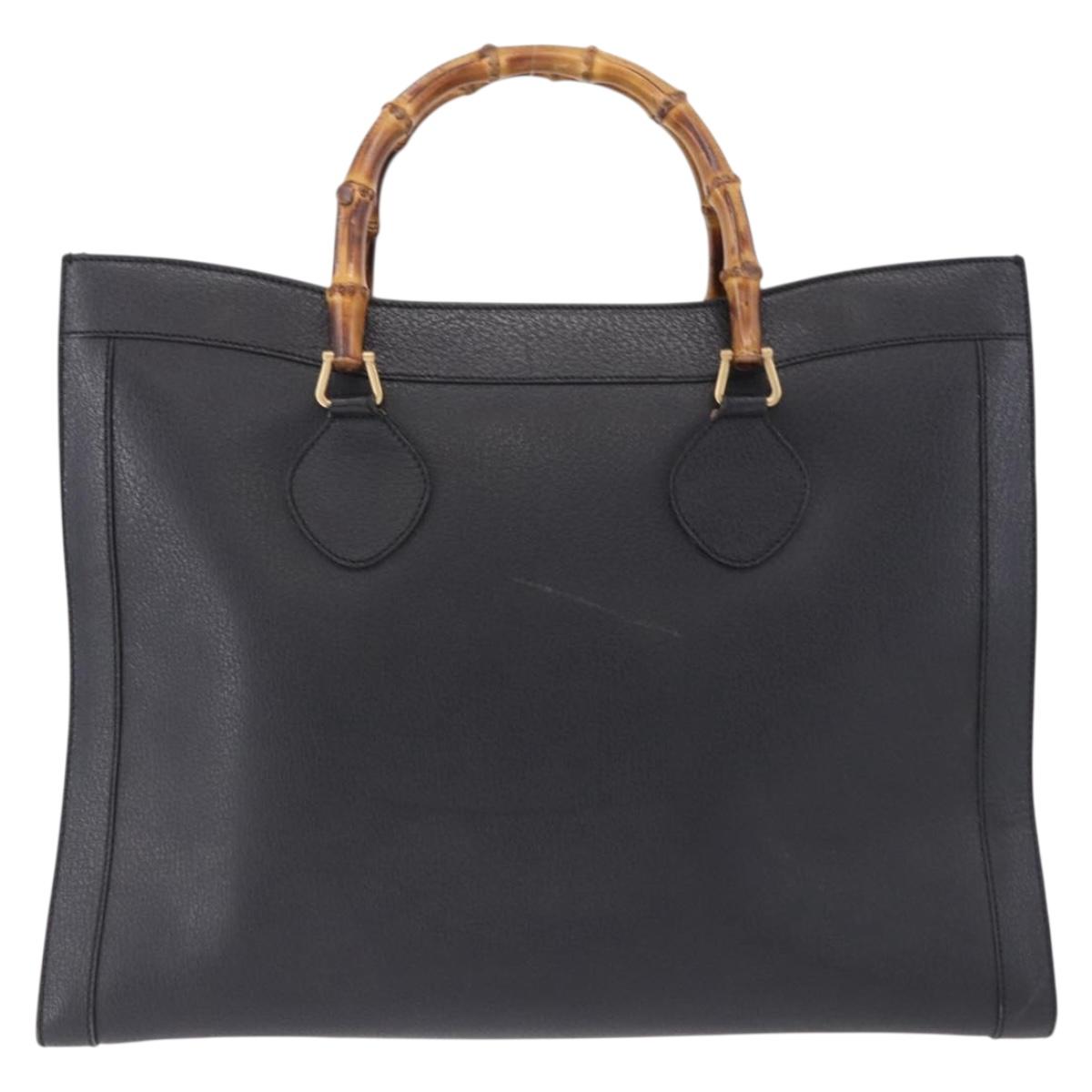 GUCCI Bamboo Hand Bag Leather Black Gold Tone 002 1186 0259 Auth ep15308