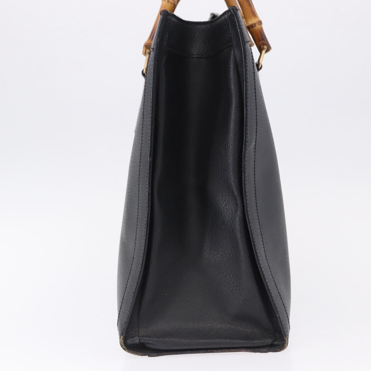 GUCCI Bamboo Hand Bag Leather Black Gold Tone 002 1186 0259 Auth ep15308