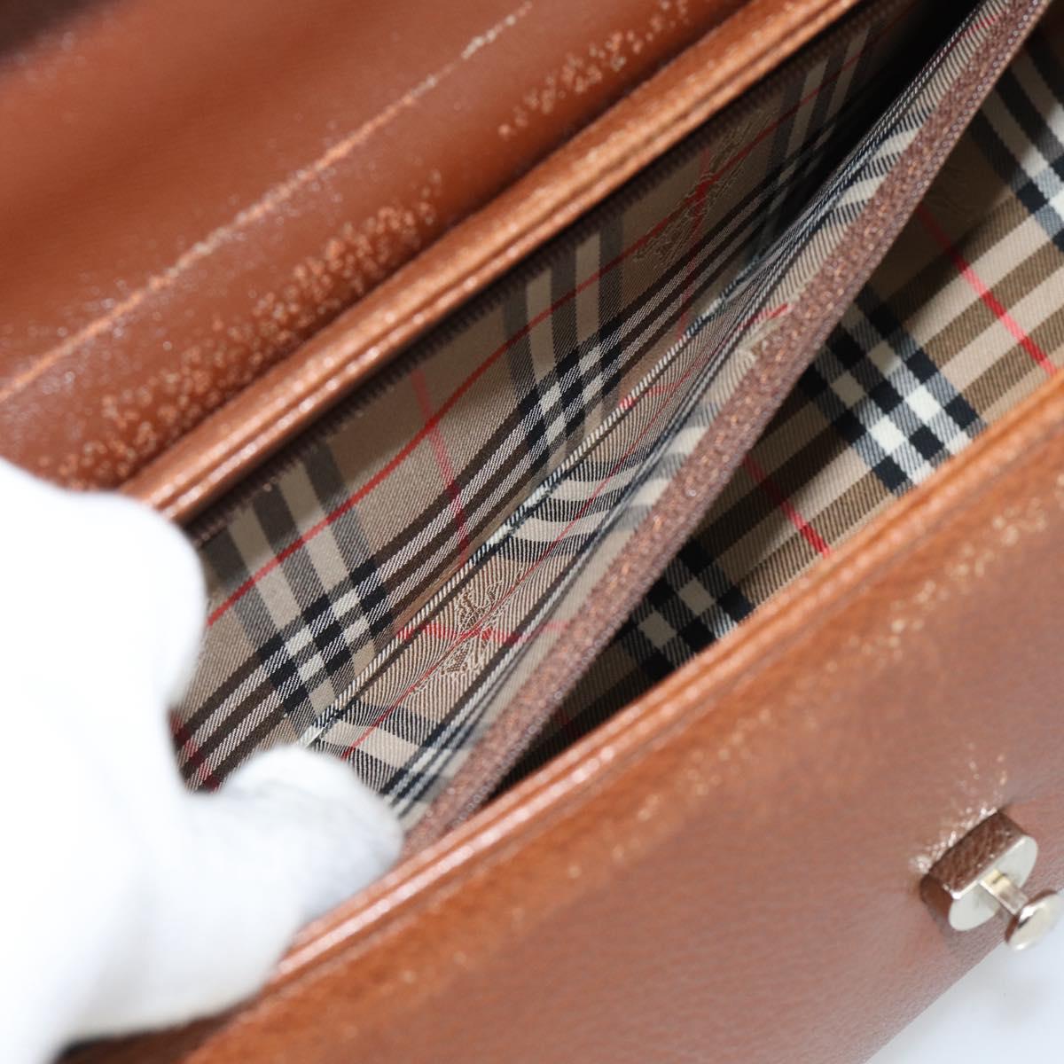 Burberrys Hand Bag Leather Brown Gold Tone Auth ep15309