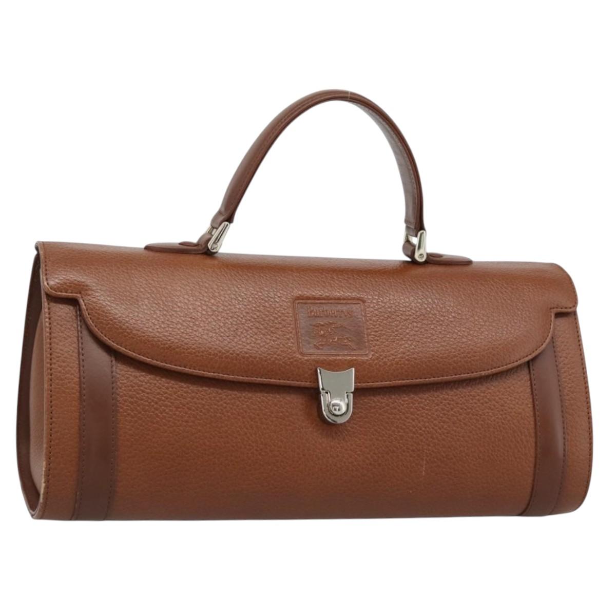 Burberrys Hand Bag Leather Brown Gold Tone Auth ep15309