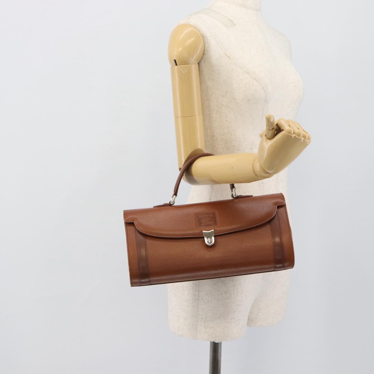Burberrys Hand Bag Leather Brown Gold Tone Auth ep15309