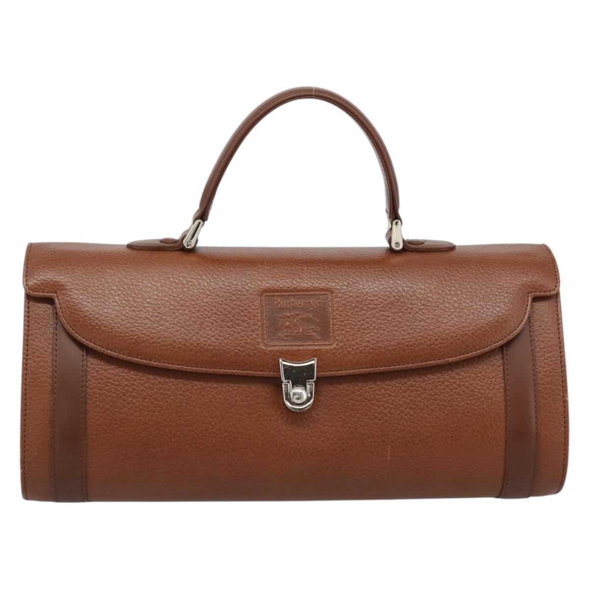 Burberrys Hand Bag Leather Brown Gold Tone Auth ep15309
