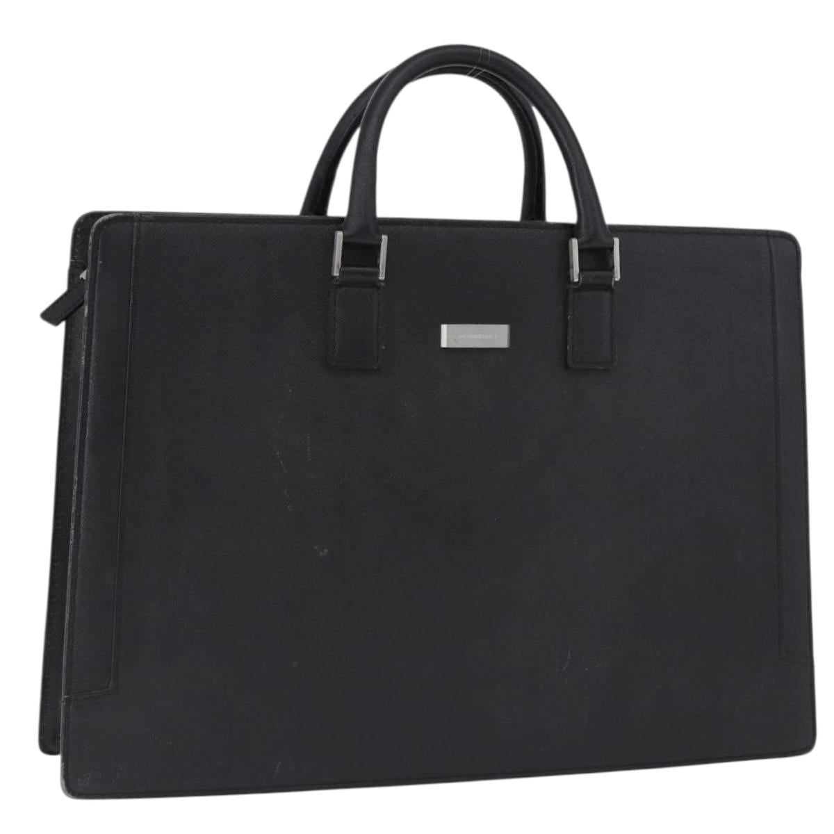 BURBERRY Business Bag Leather Black Silver Auth ep15311