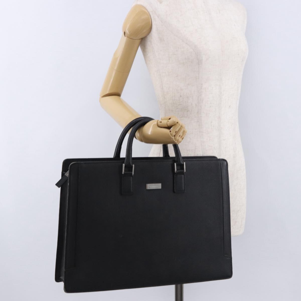 BURBERRY Business Bag Leather Black Silver Auth ep15311